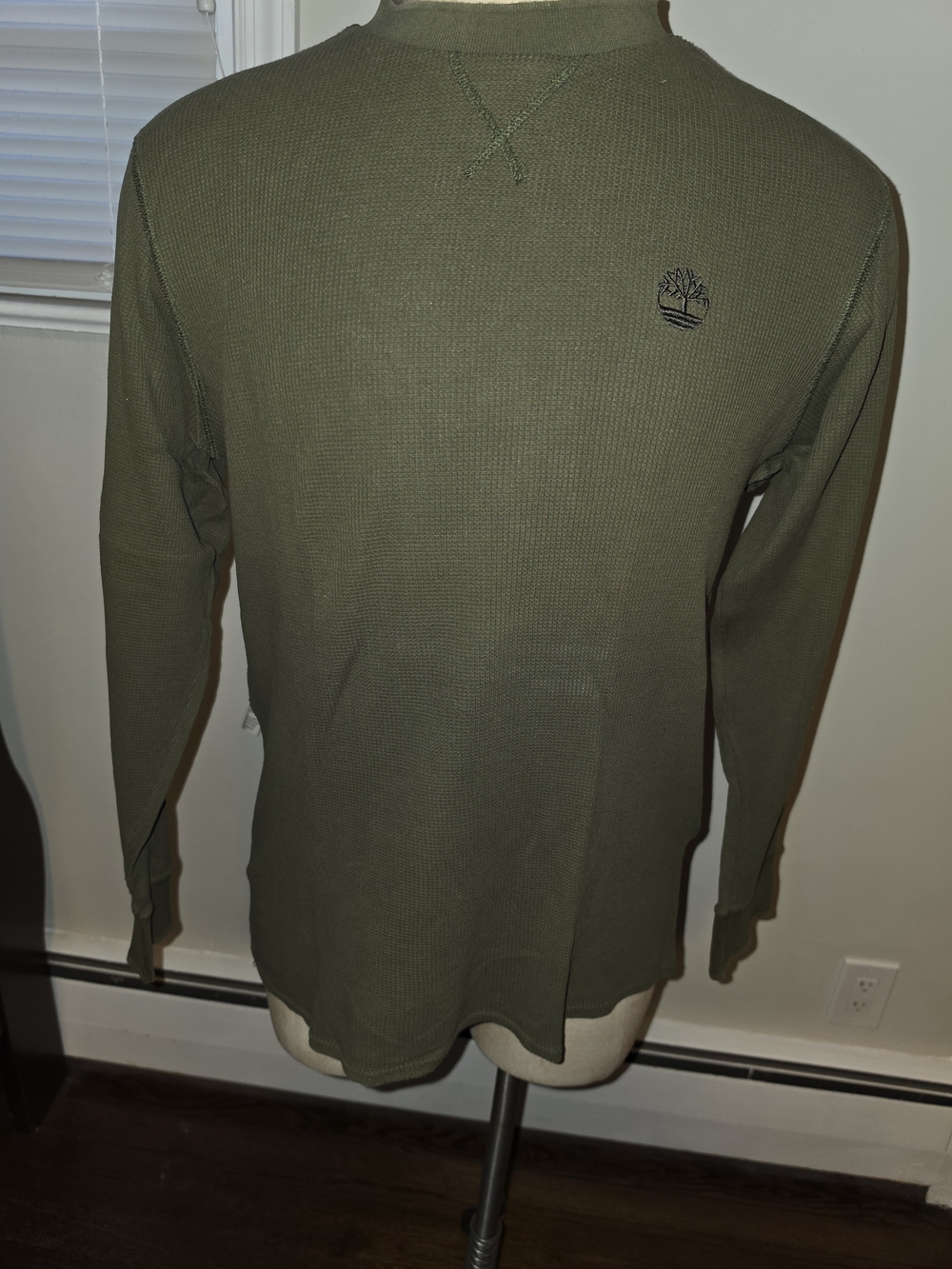 Timberland Men's Olive Green Waffle Knit Long-Sleeve Shirt